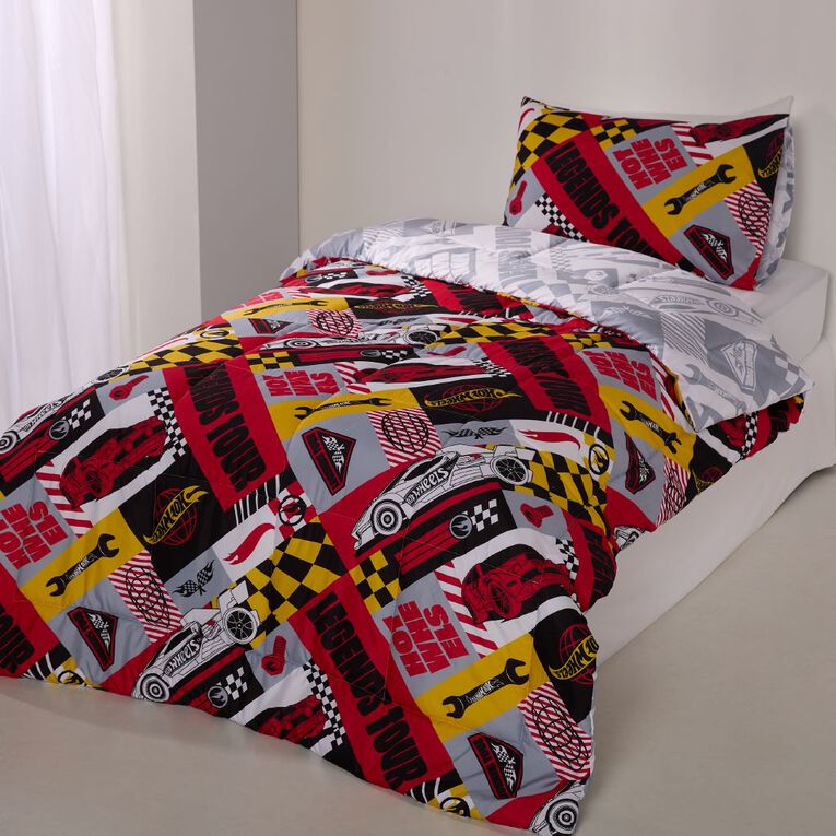 Hot Wheels Comforter Set 2 Piece Multi-Coloured Single, , hi-res
