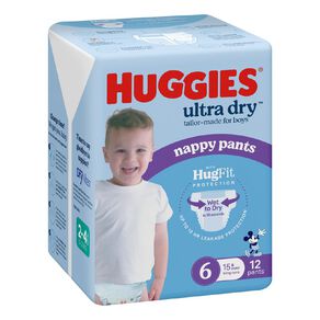 Huggies Ultra Dry Nappy Pants Junior Boy's Size 6 15+kg 12 Pack