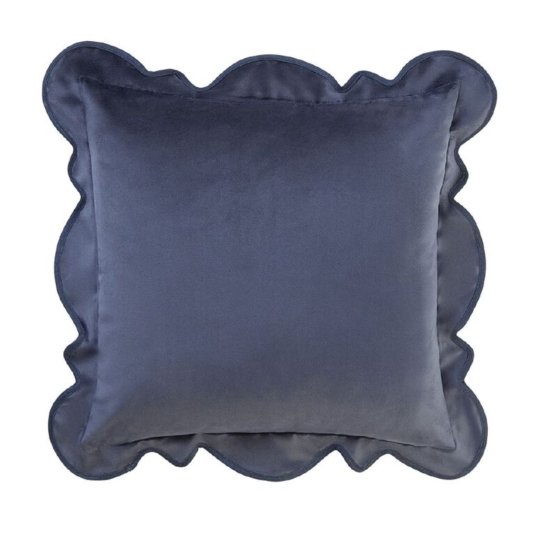 Living & Co Velvet Cushion with Frill Navy 45cm x 45cm, , hi-res