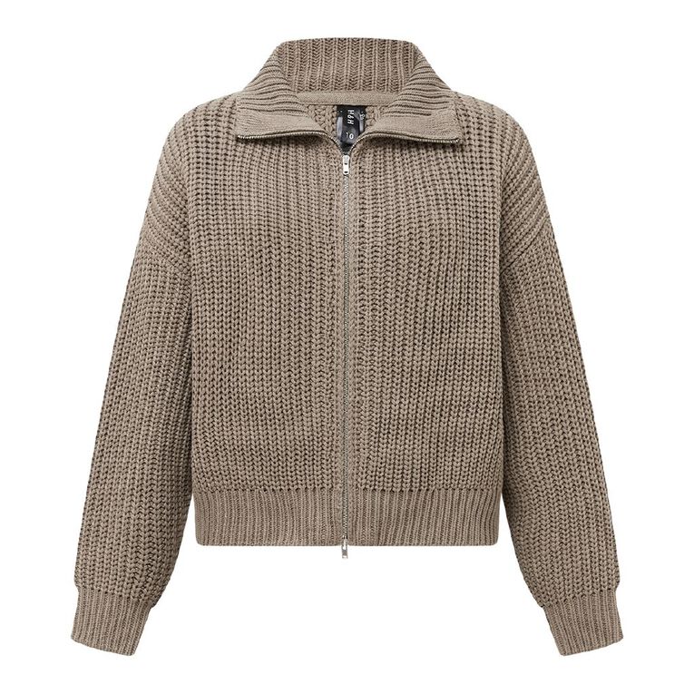 H&H Women's Zip Through Jumper, Brown Light, hi-res