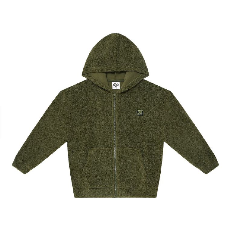 Young Original Relaxed Zip-Thru Sherpa Hoodie, Green Dark, hi-res