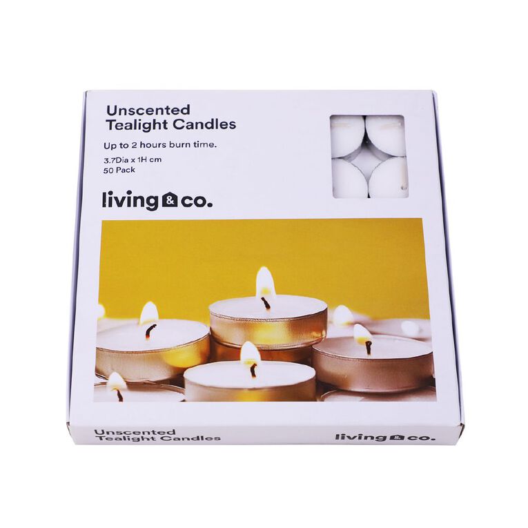 Living & Co Unscented Tealight Candles 50 pack, , hi-res
