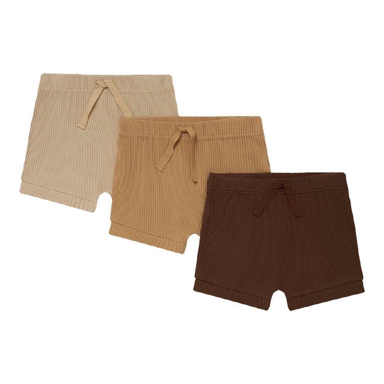 Young Original Babies' Rib Shorts 3 Pack, Brown Mid, hi-res