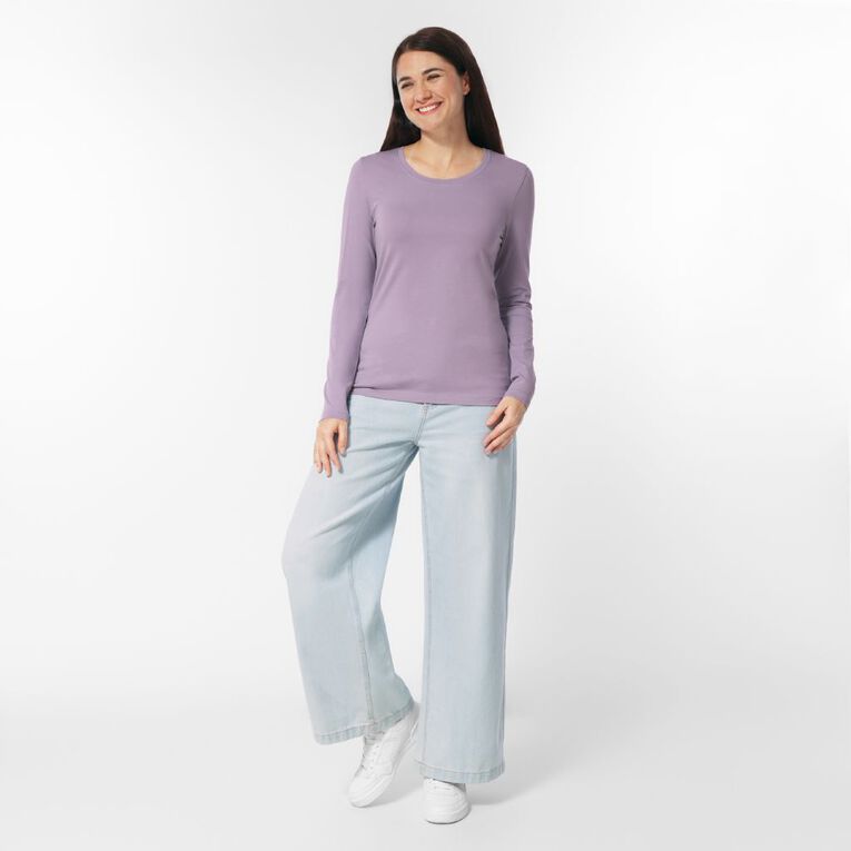 H&H Women's Stretch Long Sleeve Scoop Neck Tee, Purple Light, hi-res