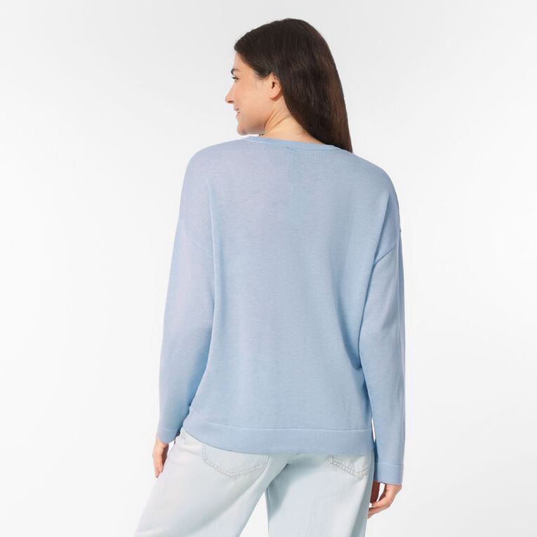 H&H Women's Merino Blend Crew Neck Knit, Blue Light, hi-res