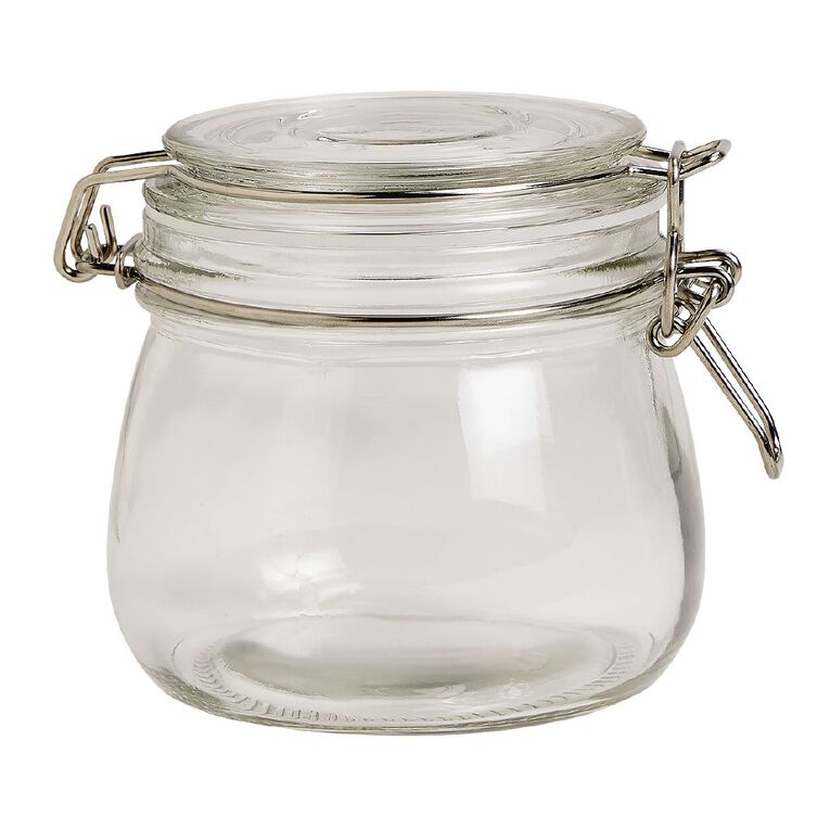 Living & Co Round Glass Clip Top Jar Clear 450ml, , hi-res