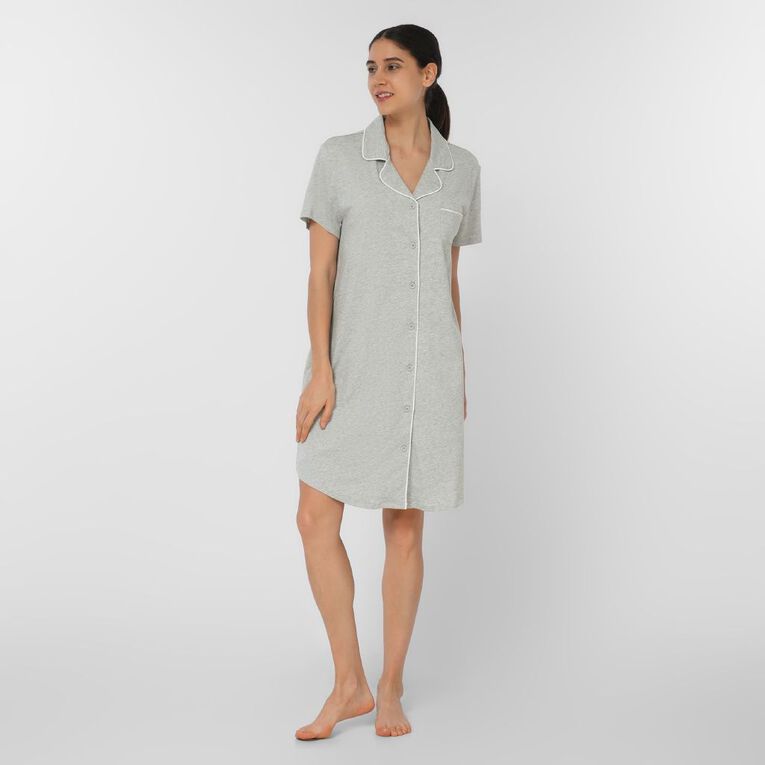 H&H Women's Knit Button Front Nightie, Grey Marle, hi-res
