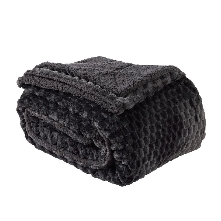 Living & Co Beehive Plush Sherpa Blanket Grey Queen, , hi-res