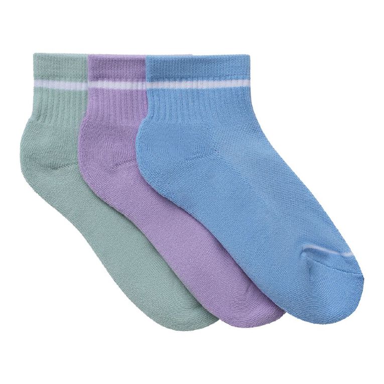 Active Intent Girls' Cushioned Quarter Crew Socks 3 Pack, Blue Light, hi-res