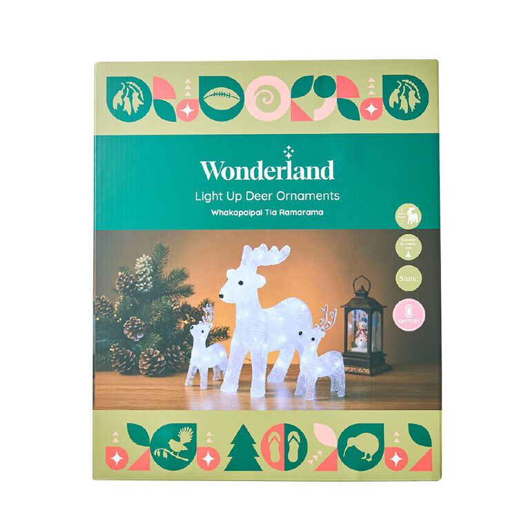 Wonderland Novelty Light Up Deer Ornament 1 Big 2 Small 3 Pack, , hi-res