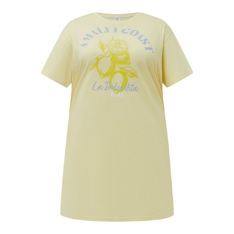 H&H Women's Plus Boxy Tee Nightie, Yellow Light, hi-res