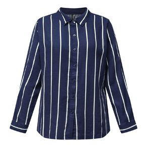 H&H Women's Long Sleeve Essential Linen Blend Shirt