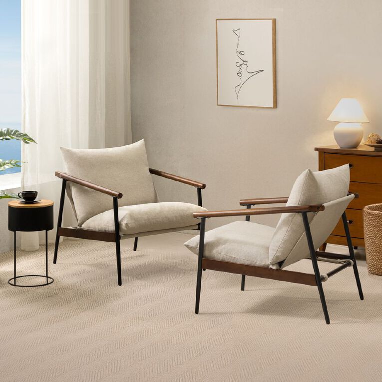 Zinus Wood Sling Chair Beige, , hi-res