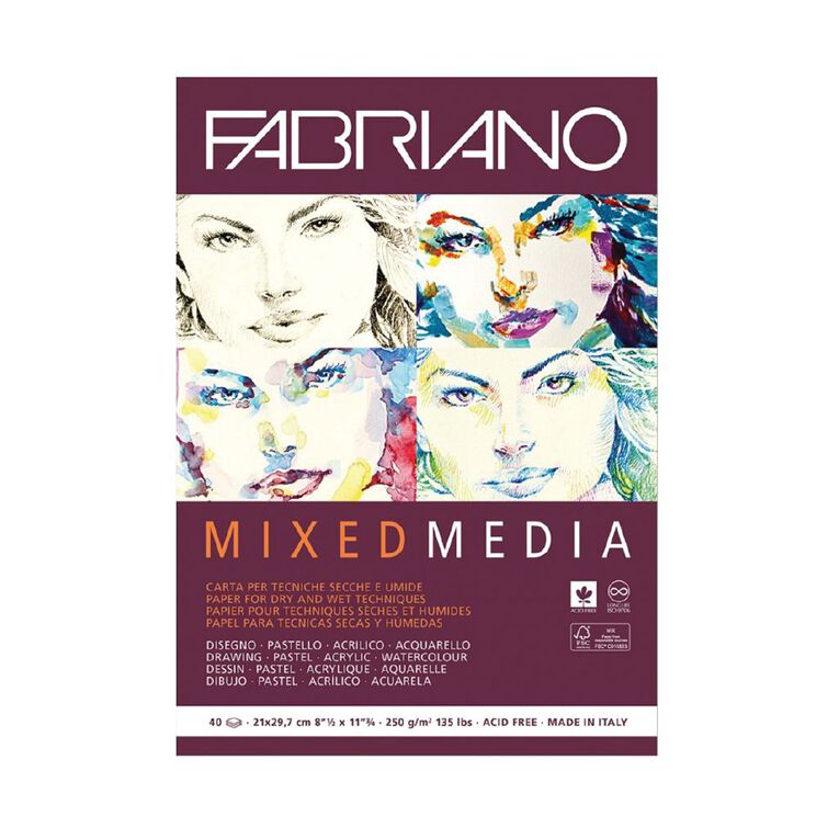 Fabriano Mixed Media Art Pad 250gsm 40 Sheets A4, , hi-res