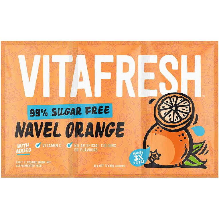 Vitafresh 99% Sugar Free Powdered Fruit Drink Navel Orange 45g, , hi-res