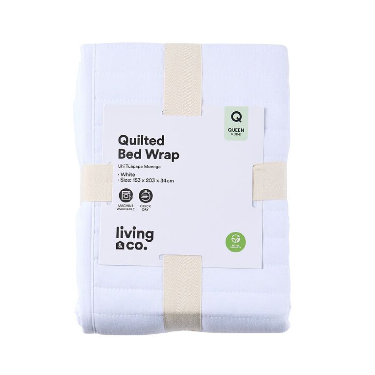 Living & Co Valance Quilted Bed Wrap White Queen, , hi-res