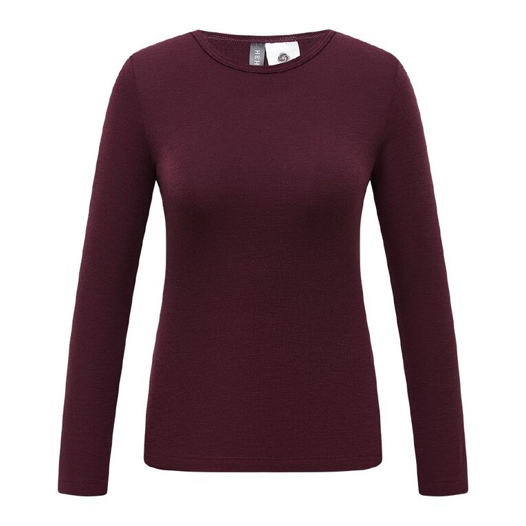 H&H Women's Merino Blend Crew Neck Top, Red Dark, hi-res
