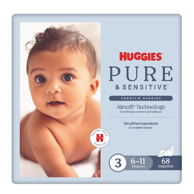 Huggies Pure and Sensitive Nappies Size 3 68x2, , hi-res