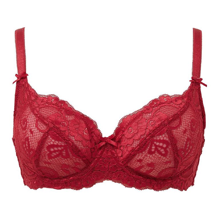 H&H Women's Ivy Lace Underwire Soft Cup Bra, Red Mid, hi-res