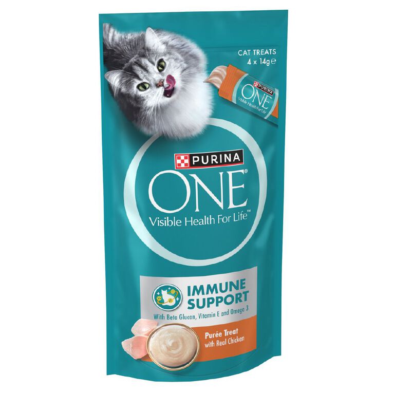 PURINA ONE Immune Care Puree Chicken Cat Treats 4 x 14g, , hi-res