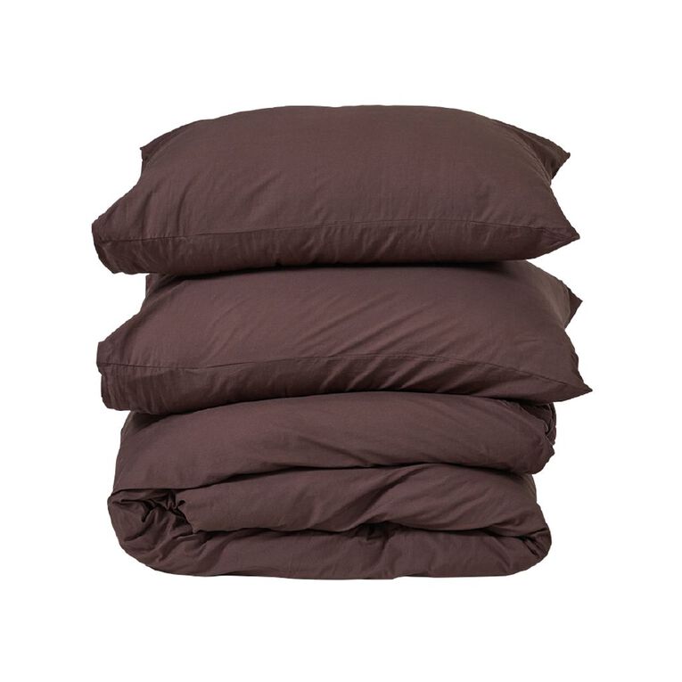 Living & Co 100% Washed Cotton Sheet Set Brown Mid Double, , hi-res