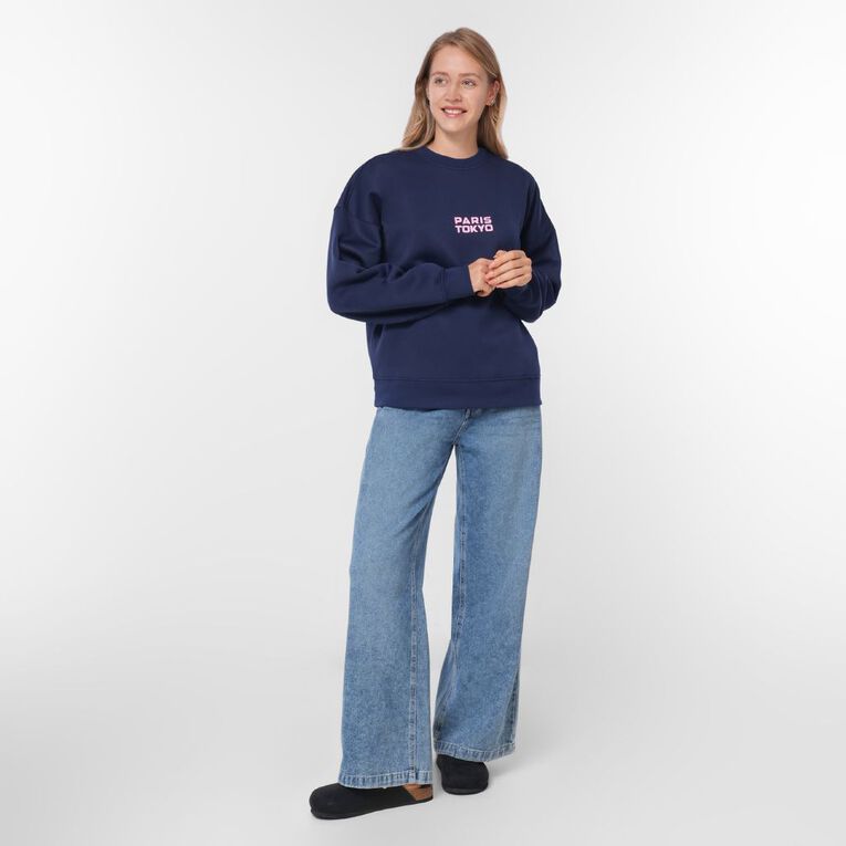 Garage Women's Fresh Fleece Crew, Blue Dark, hi-res