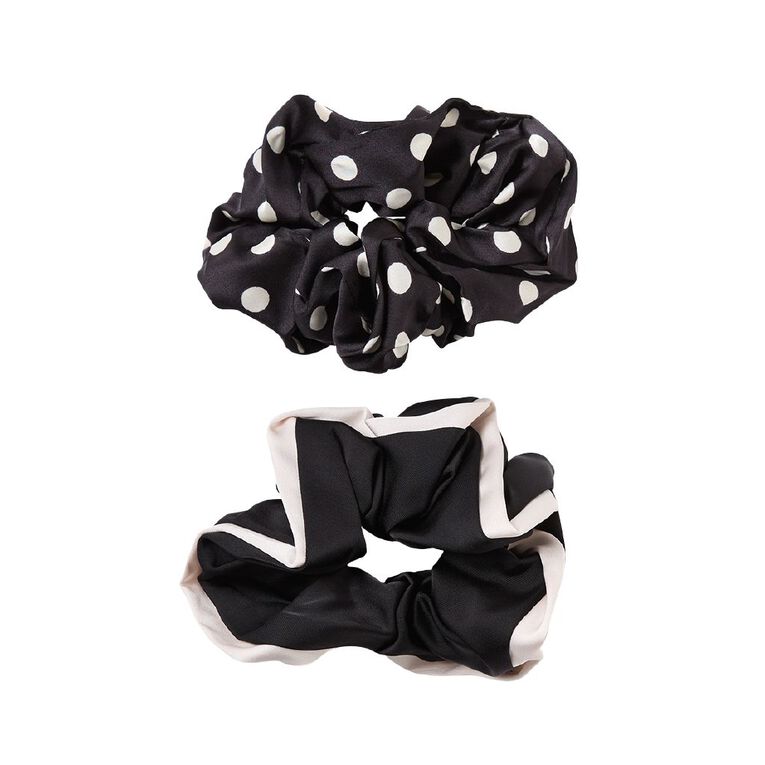 Poppi Contrast Scrunchies Black/White 2 Pack, , hi-res