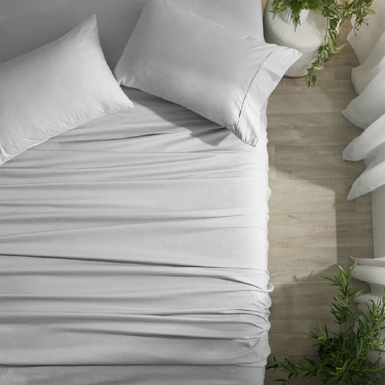 Living & Co 100% Washed Cotton Sheet Set Natural King Single, , hi-res