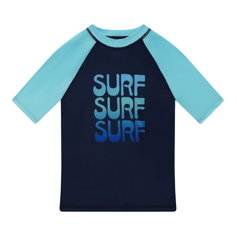 Young Original Short Sleeve Rash Vest, Blue Dark TYPOGRAPHY, hi-res