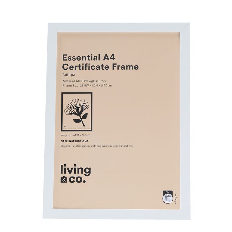 Living & Co Essential Certificate Frame A4 White, , hi-res