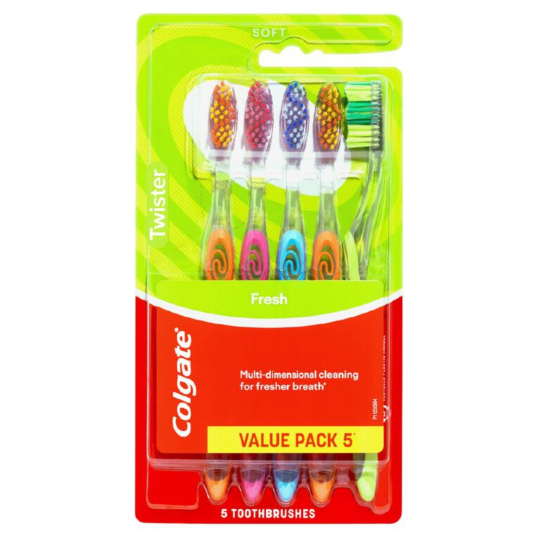 Colgate Twister Soft Manual Toothbrush 5 Pack, , hi-res