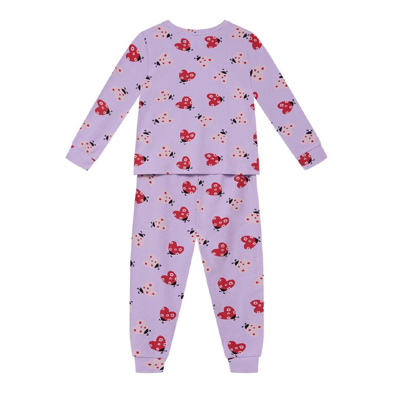 H&H Girls' Ribbed Long Sleeve Pyjama 2 Pack, Purple Mid, hi-res