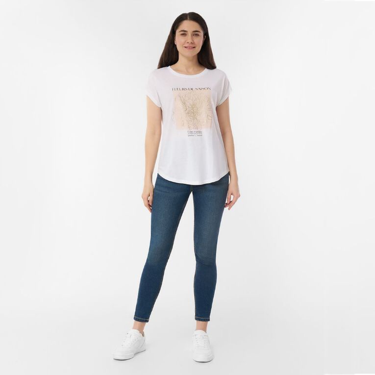 H&H Women's Short Sleeve Print Tee, White, hi-res
