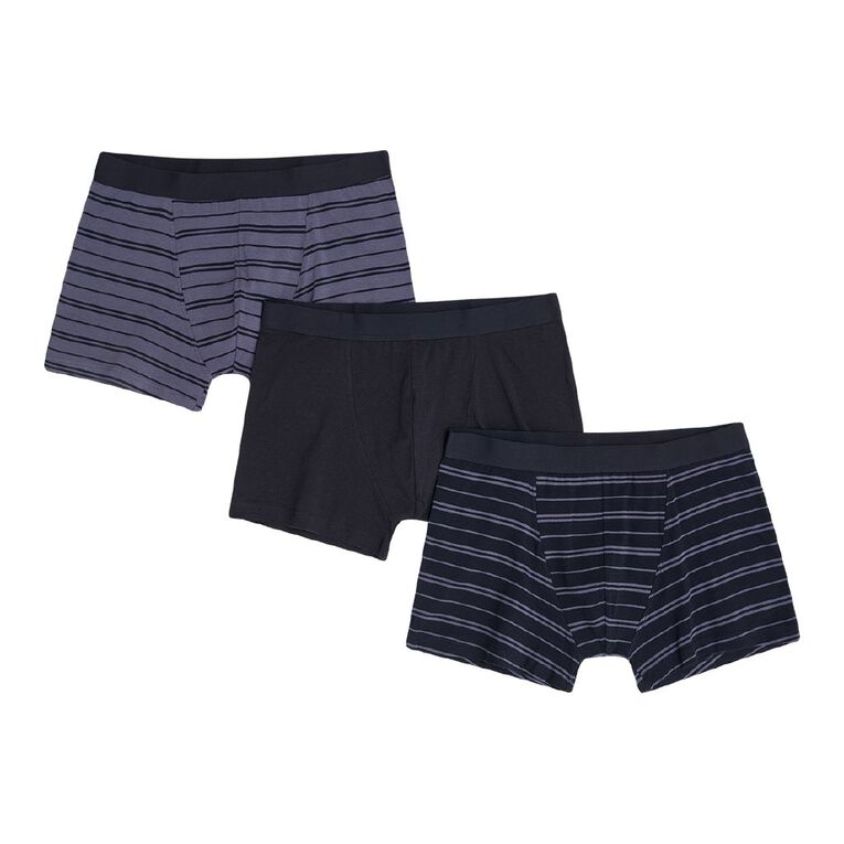 H&H Men's Stripe Fitted Trunks 3 Pack, Blue, hi-res