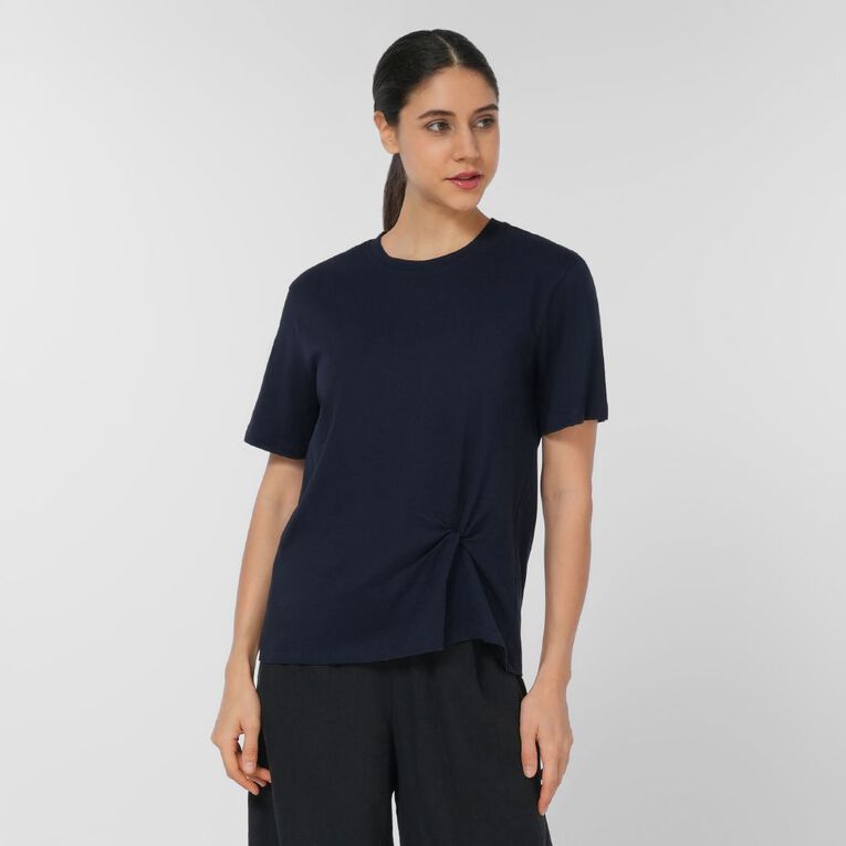 H&H Women's Short Sleeve Twist Front Tee, Navy, hi-res