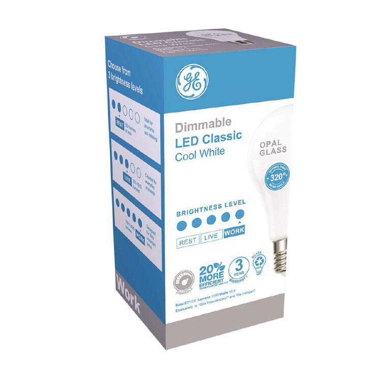 General Electric E27 LED Dimmable Classic 10W Cool White Light Bulb, , hi-res