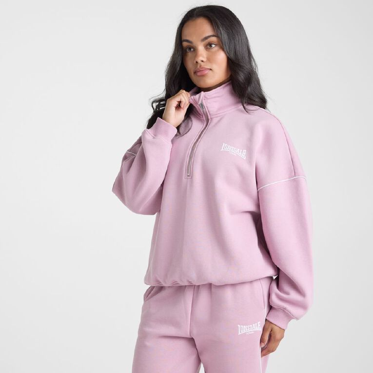 Lonsdale Women's Quarter Zip Sweatshirt, Pink, hi-res