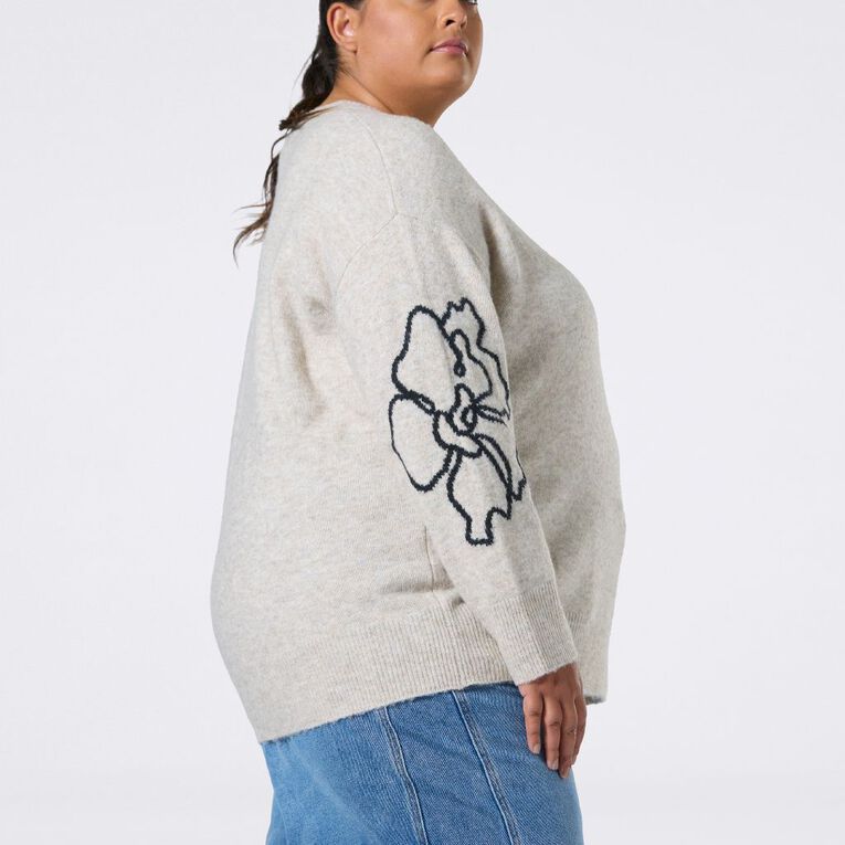 H&H Curve Women's Intarsia Knit Crew, Grey Light, hi-res