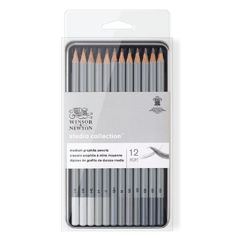Winsor & Newton Studio Graphite Pencils Medium 12 Pack, , hi-res