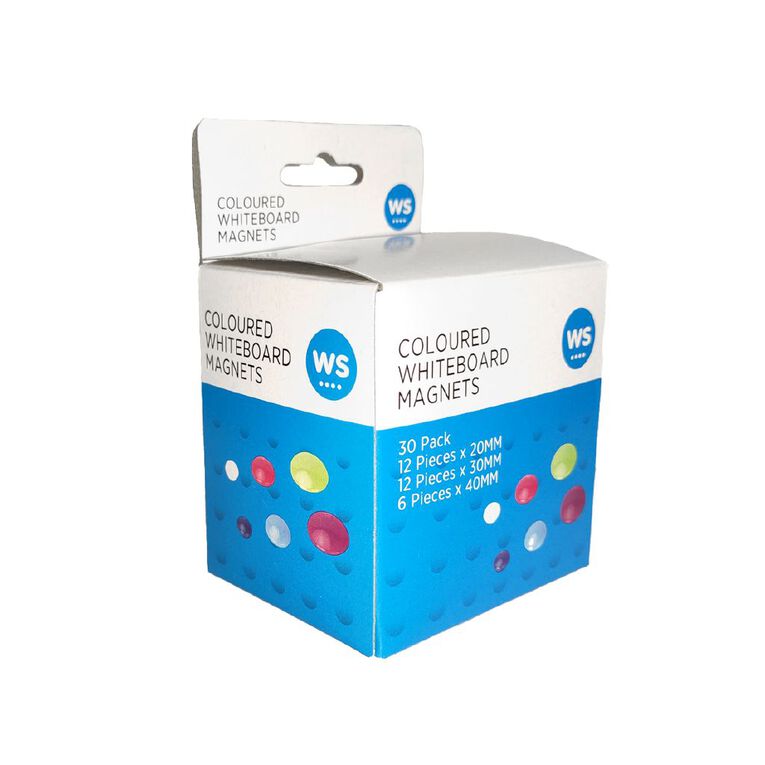 WS Whiteboard Magnets Coloured 30 Piece Assorted, , hi-res