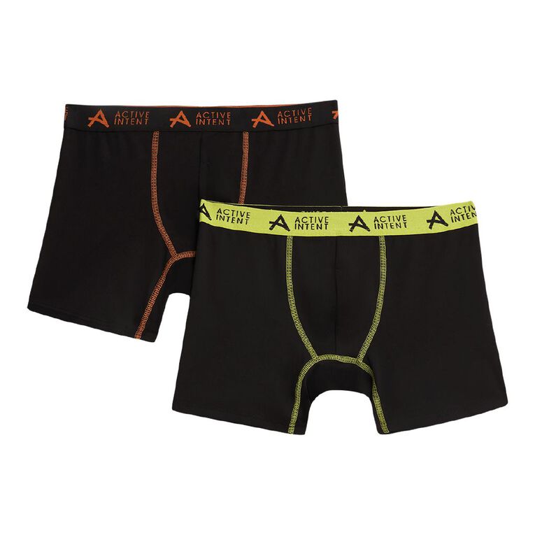 Active Intent Boys' Performance Full Mesh Mid Length Trunks 2 Pack, Black, hi-res