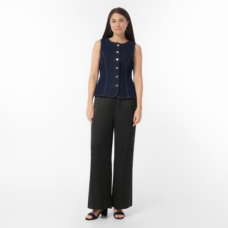 H&H Women's Satin Wide Leg Pants, Black, hi-res