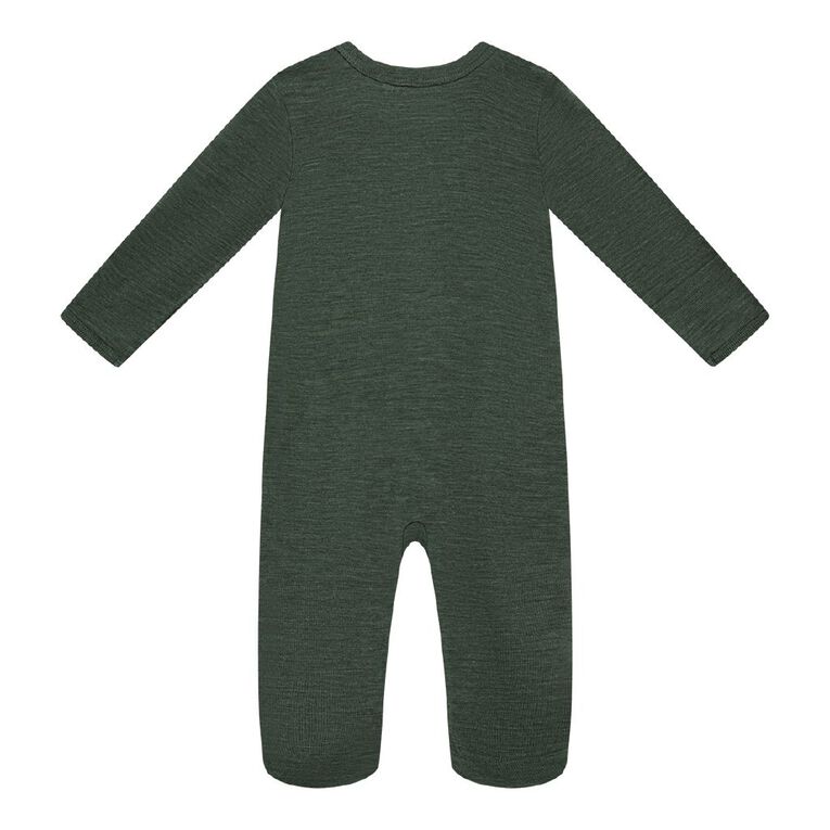 Young Original Babies' Merino Zip-Thru All-in-One, Green Dark, hi-res