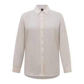 H&H Women's Long Sleeve Essential Linen Blend Shirt
