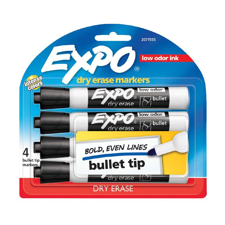Expo Dry Erase Whiteboard Marker Bullet Tip 4 Pack Black, , hi-res