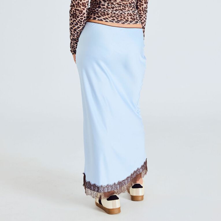 BRDRLESS Elle Satin Lace Maxi Skirt, Blue Light, hi-res