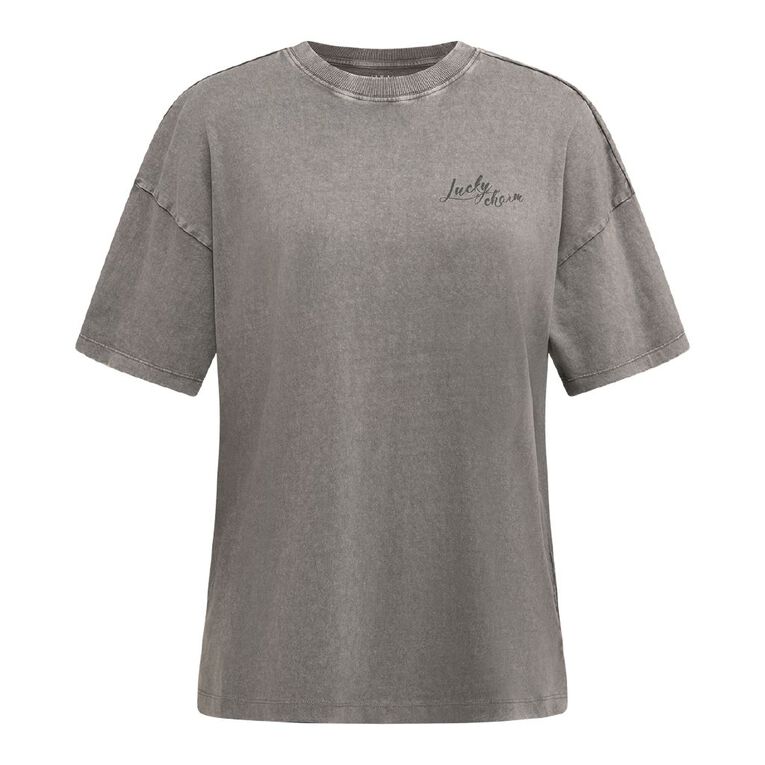 H&H Women's Short Sleeve Boyfriend Graphic Tee, Grey Mid, hi-res