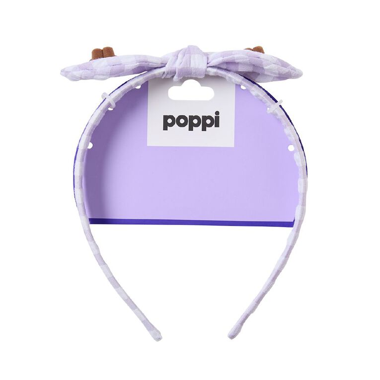 Poppi Bow Headband Gingham Purple Purple Mid, , hi-res