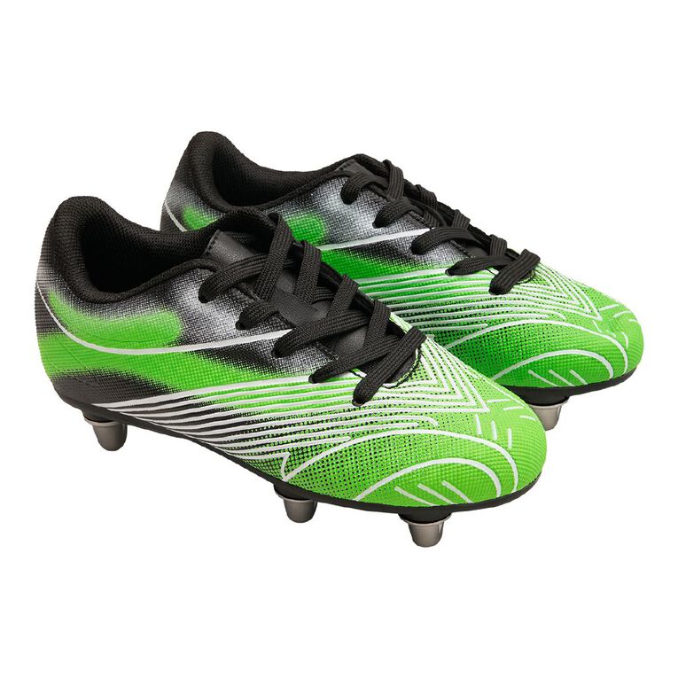 Active Intent Senior Kids' Power Tackle Sports Shoes, Black/Green, hi-res
