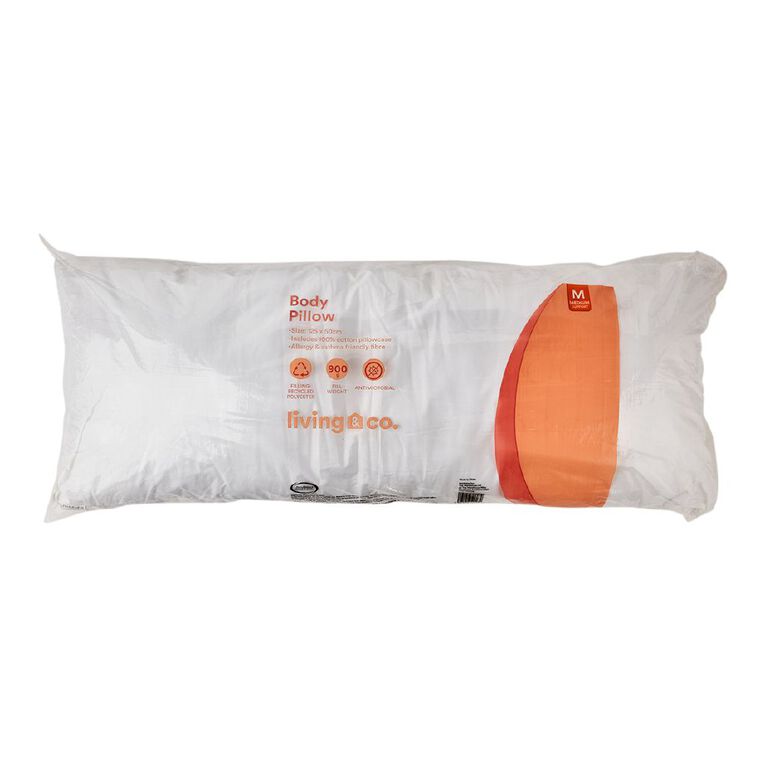 Living & Co Body Pillow White 50cm, White, hi-res